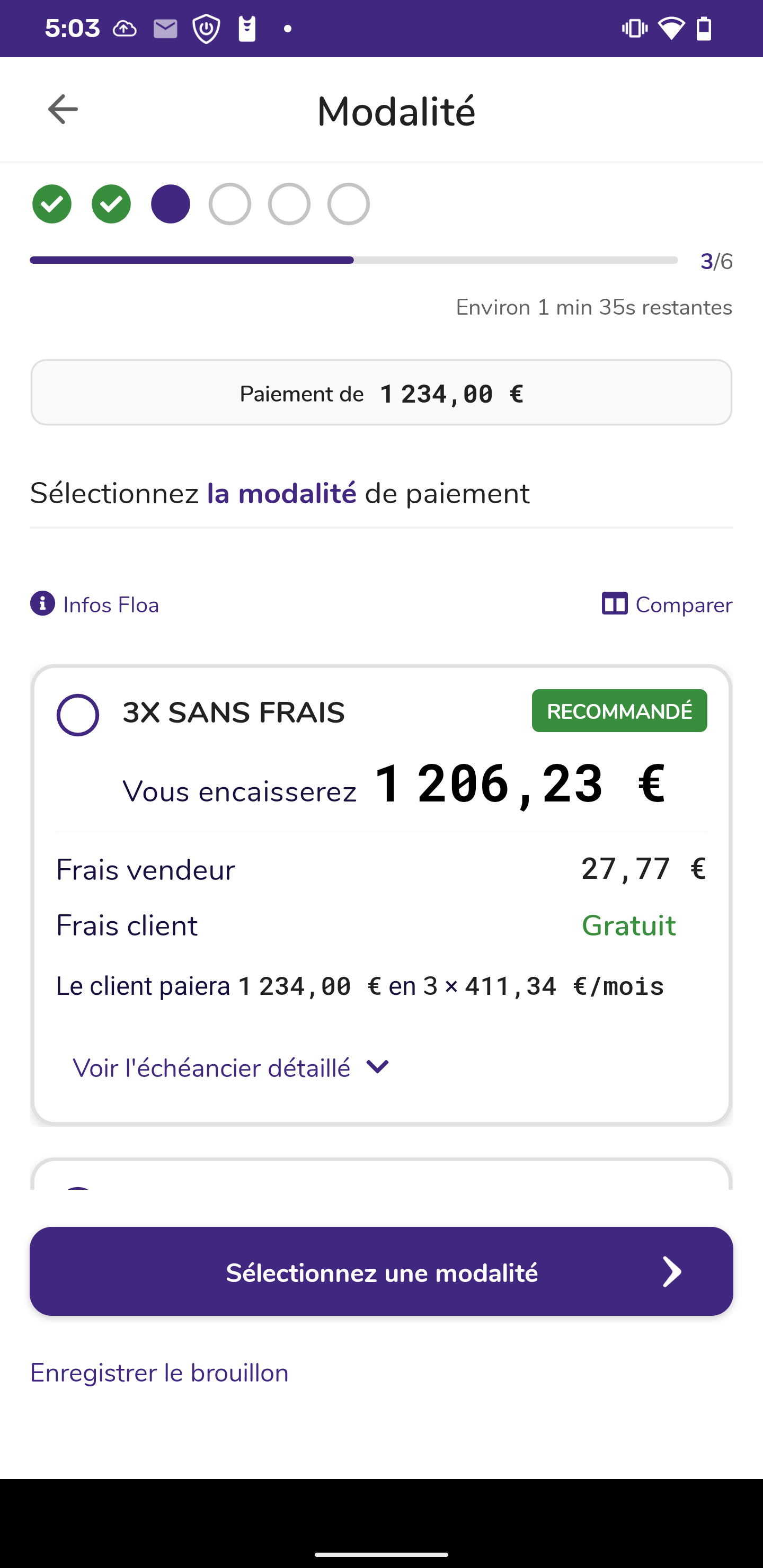 Interface Application Finzr Pay - Paiement fractionné